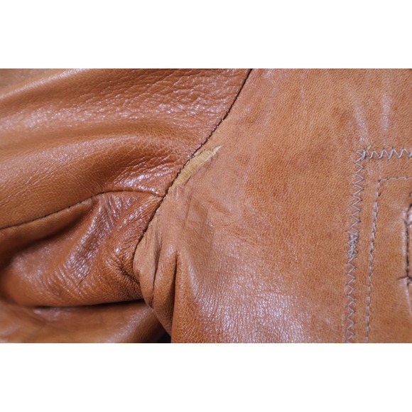 Vintage Robert Lewis Leather Coat Mens 42 Brown Glazed Lambskin Overcoat 70s - Picture 10 of 12